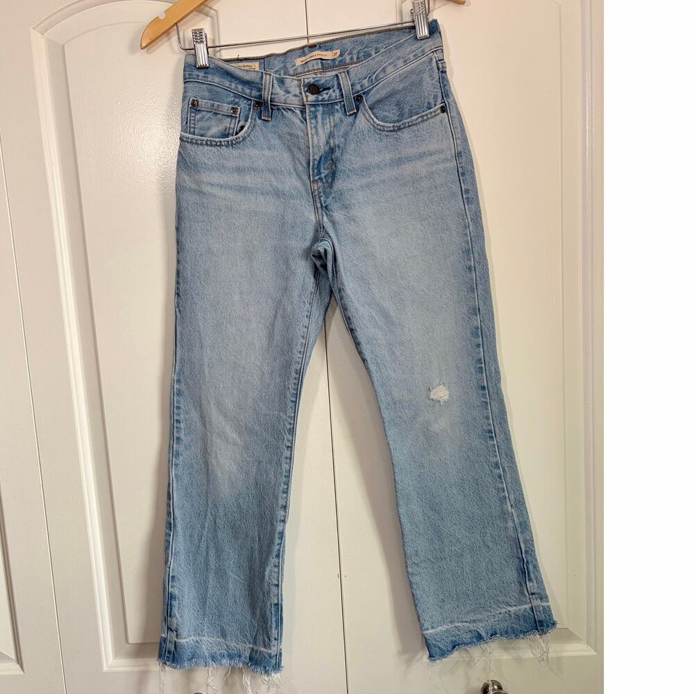 Levis Middy Ankle Bootcut Jeans Womens W25 Light Wash Raw Hem Distressed